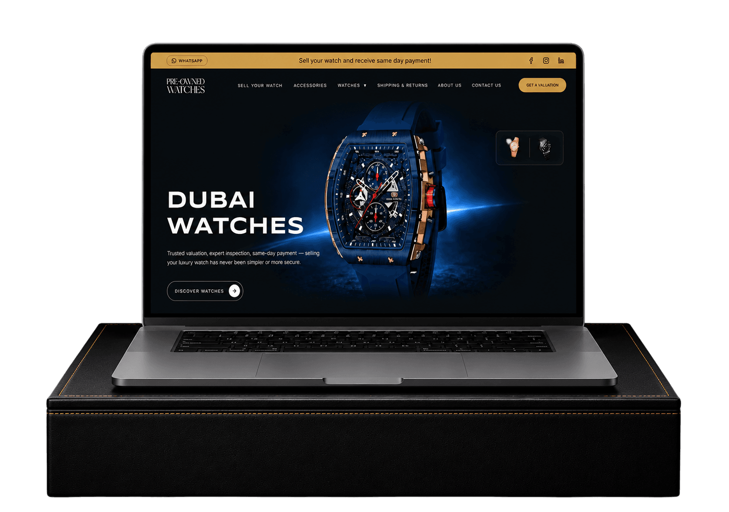 Laptop showing luxury watch website